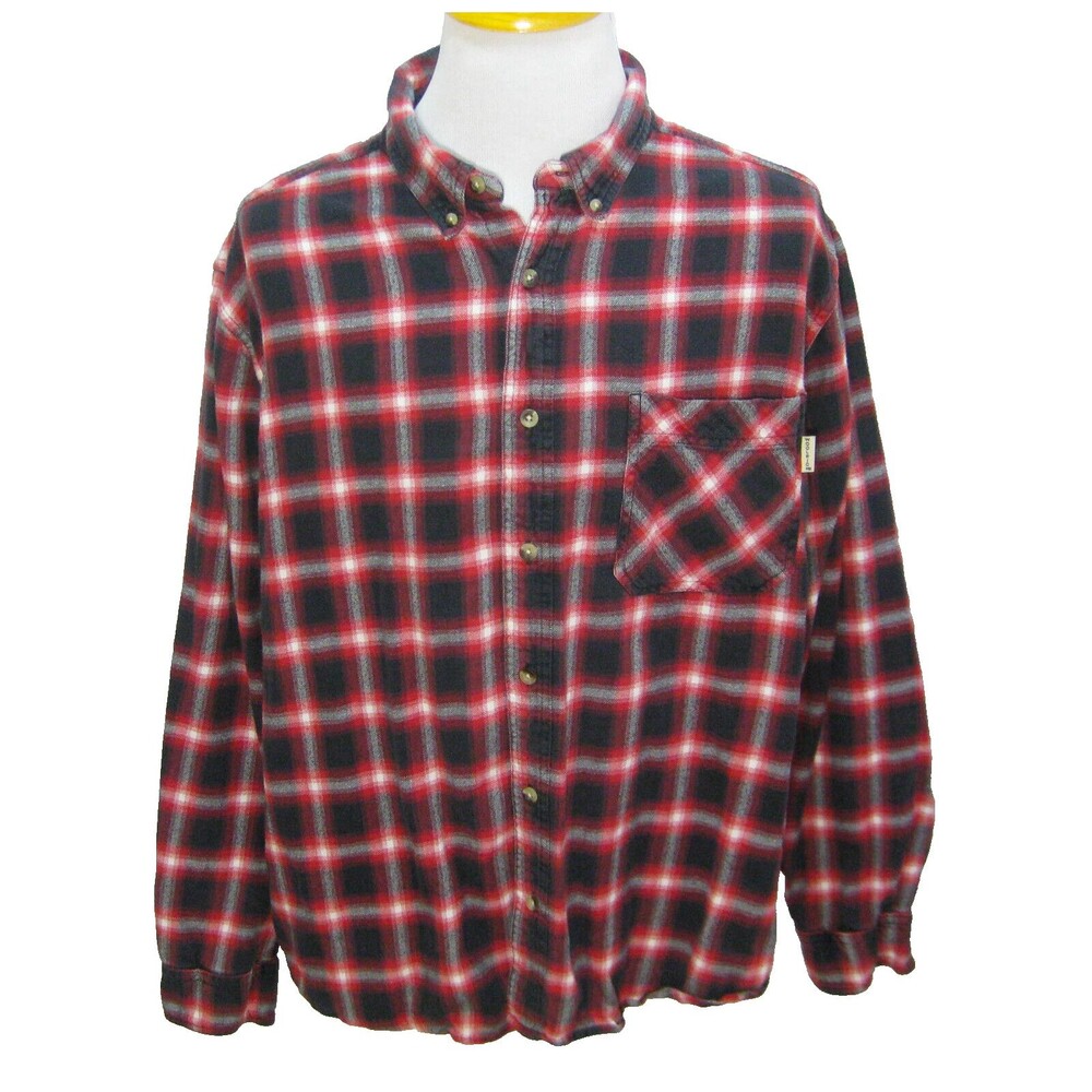 WOOLWORTH Men's (Size XXL) Red Plaid Flannel Long Sleeve Button Front Shirt Top